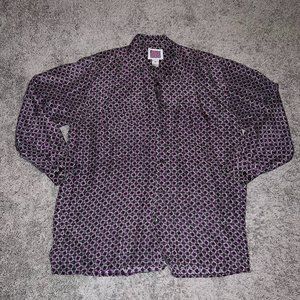 One 800 Eight Hundred Silk Button Shirt Geometric Shapes Squares Purple Black S